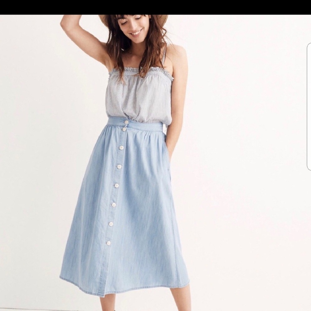 Madewell denim-colored chambray midi skirt